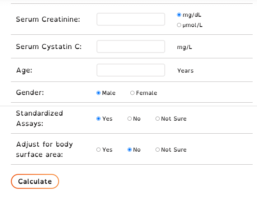 eGFR calculator that can be used if the lab doesn't provide the value